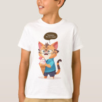 O gato fica chocado quando seu sorvete cai. Camise