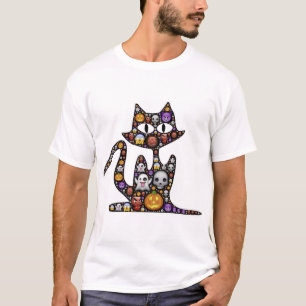 Camiseta O Gato Halloween Emoji Assusta Ícones Assustadores