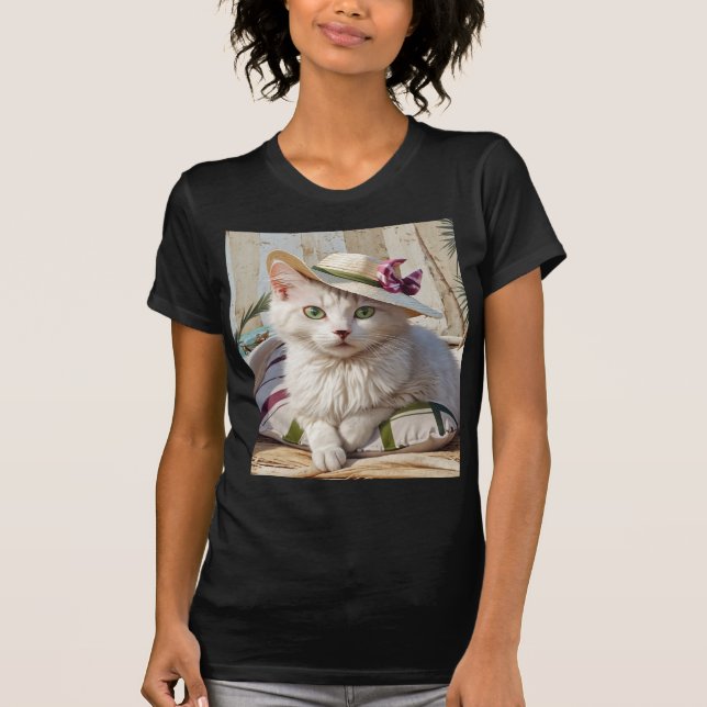 Camiseta O gato na praia. (Frente)