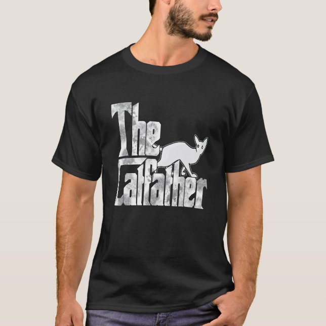 Camiseta O Gato Padrinho Gato Branco Mafioso Bigodes Macho (Frente)
