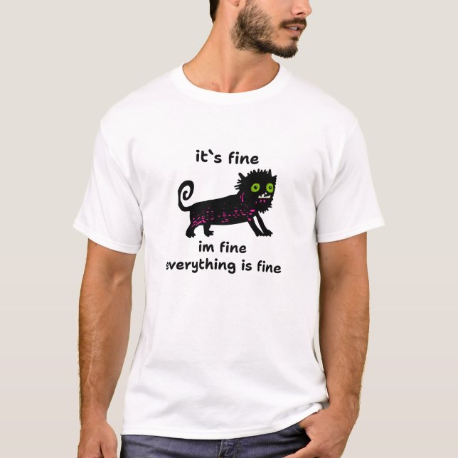 Camiseta O gato preto está bem, tudo está bem, divertido (Frente)