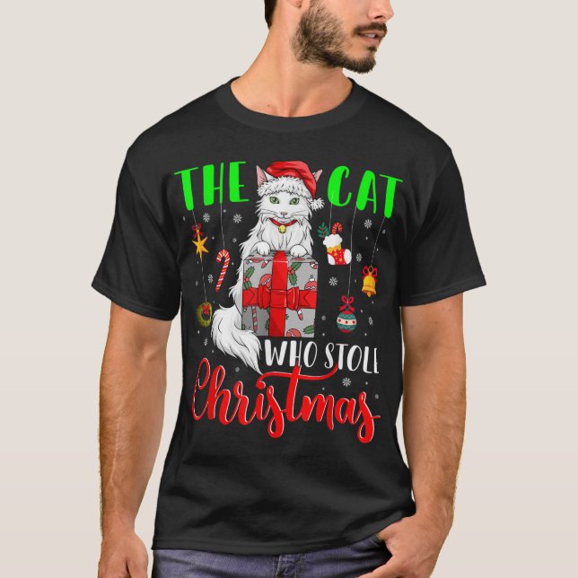 Camiseta O Gato Que Roubou Papais noeis De Natal Engraçados (Frente)