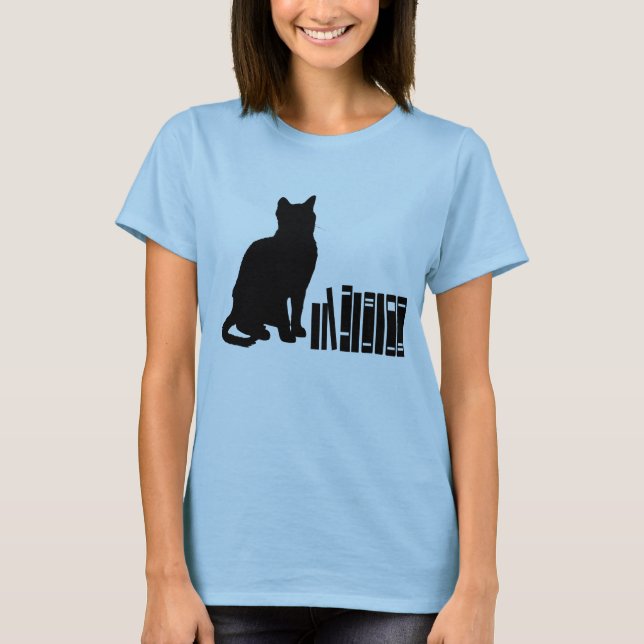 Camiseta O gato sábio - gatos e livros (Frente)
