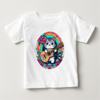 Camiseta O gato sorridente com uma guitarra