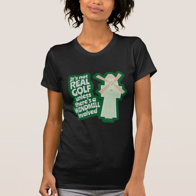 Camiseta O Golfe Real Tem Um Cartoon Engraçado De Moinho (Frente)