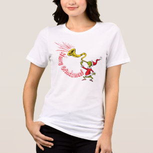 Camiseta O Grinch Tocando a Corneta do Grinchmas Alegre