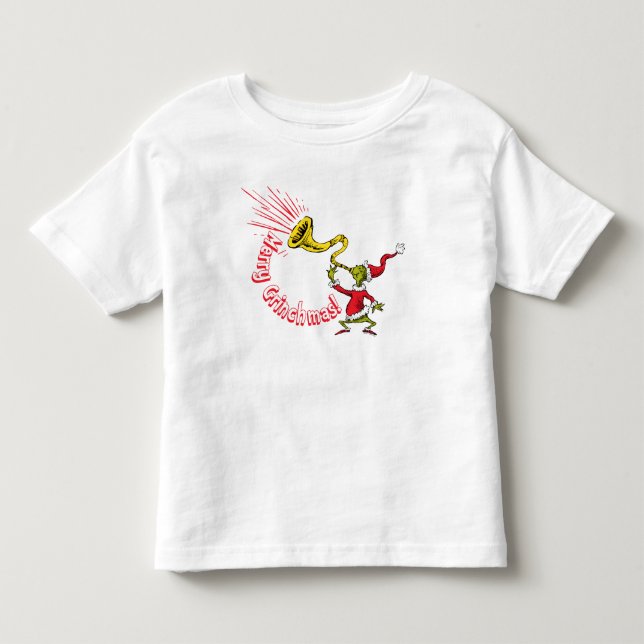 Camiseta O Grinch Tocando a Corneta do Grinchmas Alegre (Frente)