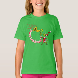 Camiseta O Grinch Tocando a Corneta do Grinchmas Alegre
