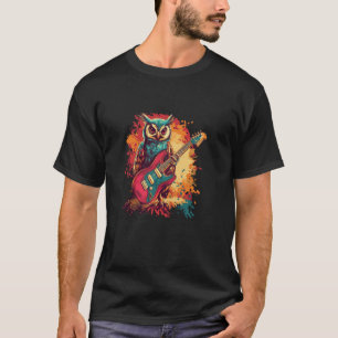Camiseta O guitarrista coruja pronto para fazer a noite roc