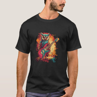 Camiseta O guitarrista coruja pronto para fazer a noite roc