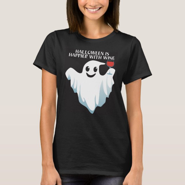 CAMISETA O HALLOWEEN É MAIS FELIZ COM VINHO (Frente)