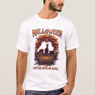 Camiseta O Halloween É Melhor Alpaca Crânios Laranja Teia d