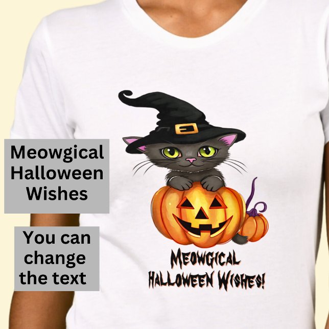 Camiseta O Halloween Meowgical Deseja A Pumpkin De Chapéu D (Criador carregado)