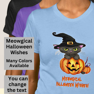 Camiseta O Halloween Meowgical Deseja A Pumpkin De Chapéu D