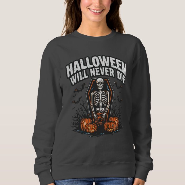 Camiseta O Halloween Nunca Morrerá - design de horror assus (Frente)