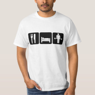 Camiseta O homem come pesos do elevador do sono