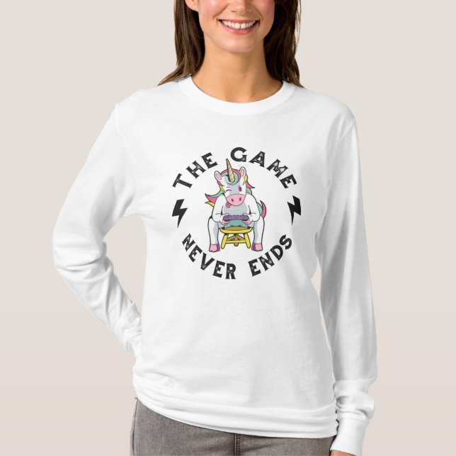 Camiseta O jogo nunca acaba para Unicórnios (Frente)