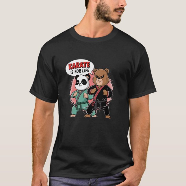 Camiseta O Karate é Para Viver - Urso Karate e Panda (Frente)