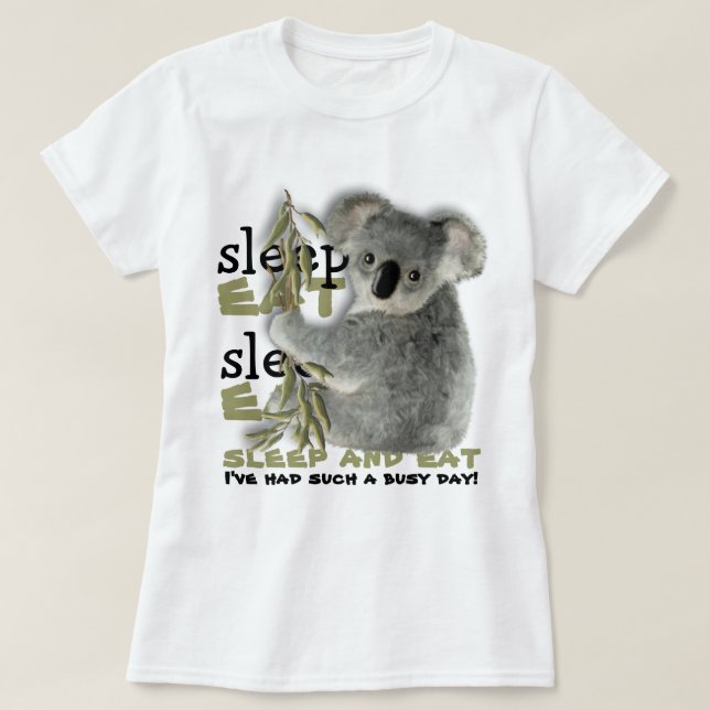 Camiseta O Koala bonito come e dorme (Frente do Design)