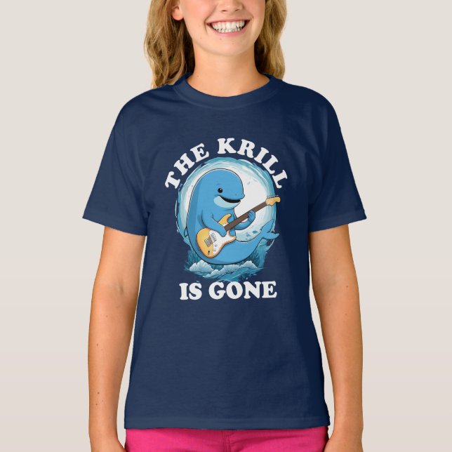 Camiseta O Krill Se Foi - Baleia Engraçada Tocando Violão (Frente)