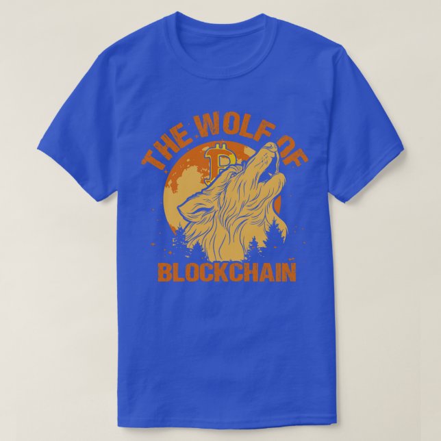Camiseta O Lobo da Blockchain Engraçado Bitmoney Wall Stree (Frente do Design)