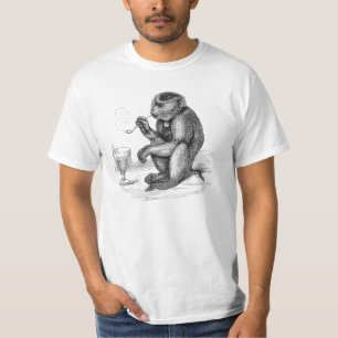 Camiseta O macaco do vintage que fuma uma tubulação Monke