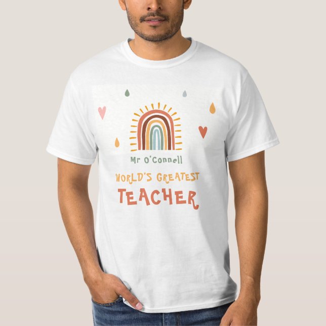 Camiseta O maior professor do mundo doado a Boho Rainbow (Frente)