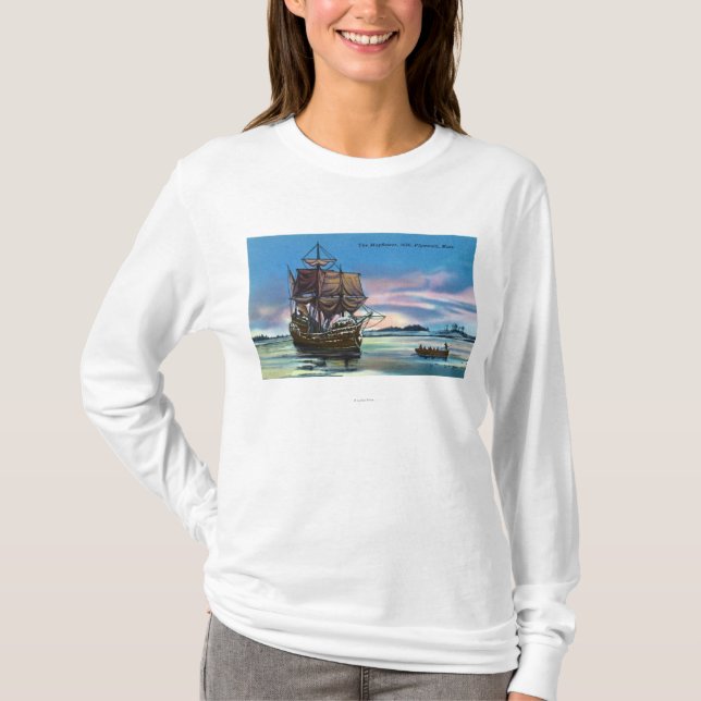 Camiseta O Mayflower que aterra em 1620 a cena (Frente)
