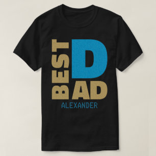 Camiseta O melhor nome de brilho azul Dourado do Pai person