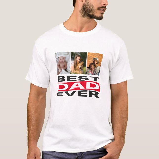 Camiseta O Melhor Pai Personalizado De 3 Fotos (Frente)