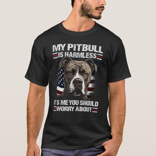 Camiseta O melhor Pai Pitbull — o Flag Americano Pitbull (Frente)