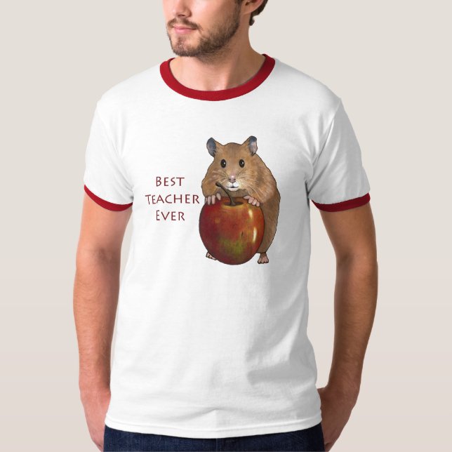 Camiseta O melhor professor nunca: Hamster com Apple: Arte (Frente)