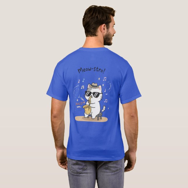 Camiseta O Meow-stro: Saxofone de Jazz Suave (Parte Traseira Completa)