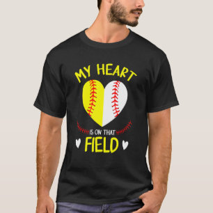 Camiseta O Meu Coração Está No Dia de as mães 3 De Basebol