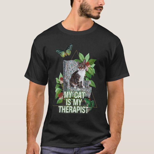 Camiseta O Meu Gato É O Meu Gato Terapista Na Cadeira Menta (Frente)