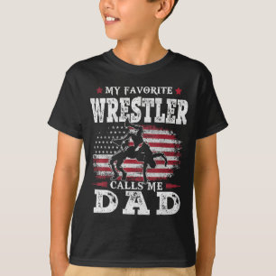 Camiseta O meu lutador favorito chama-me Pai EUA Bandeira P