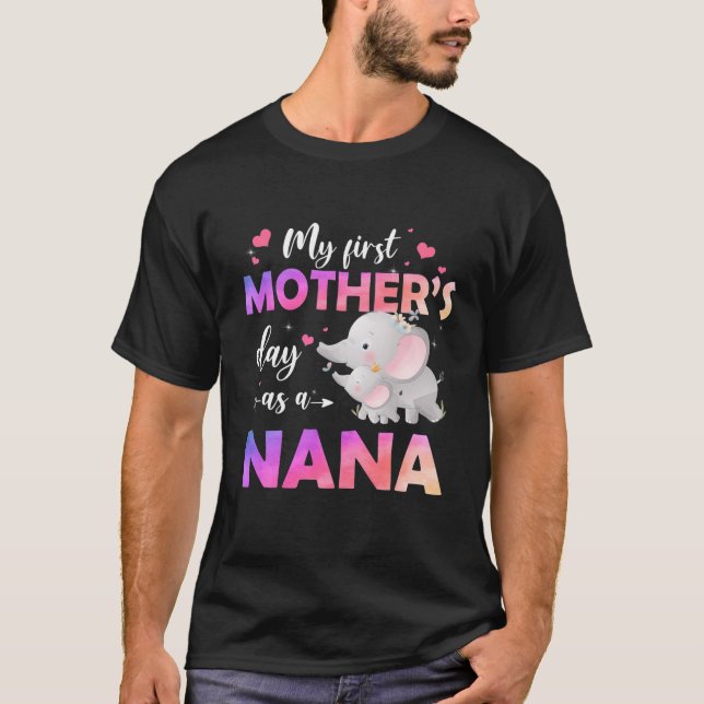 Camiseta O Meu Primeiro Dia de as mães Como Uma Nova Elepah (Frente)