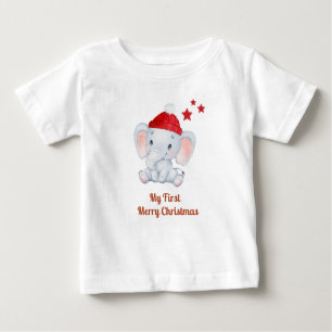 Camiseta O meu primeiro nascer de Natal - elefante Papai no