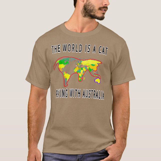 Camiseta O mundo é um gato brincando com a Austrália engraç (Frente)