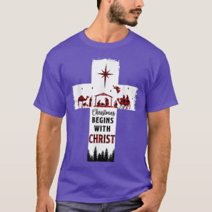 Camiseta O Natal Começa Com A Cruz Cristã Cristo Feliz