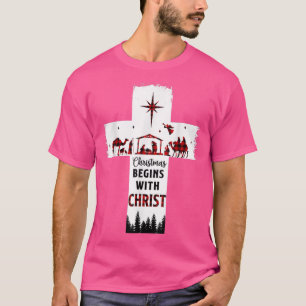 Camiseta O Natal Começa Com A Cruz Cristã Cristo Feliz