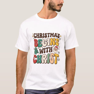 Camiseta O Natal Começa Com Cristo Design de Árvore de Nata