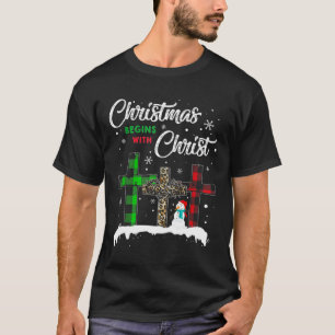 Camiseta O Natal Começa Com Jesus Cristo Boneco de Neve Eng