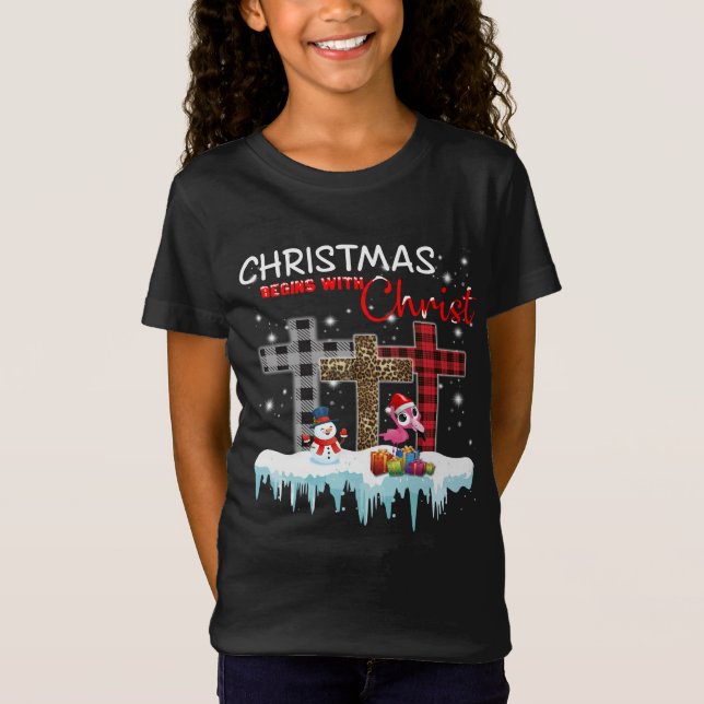 Camiseta O Natal Começa Com O Amor Do Cristo Flamingo (Frente)
