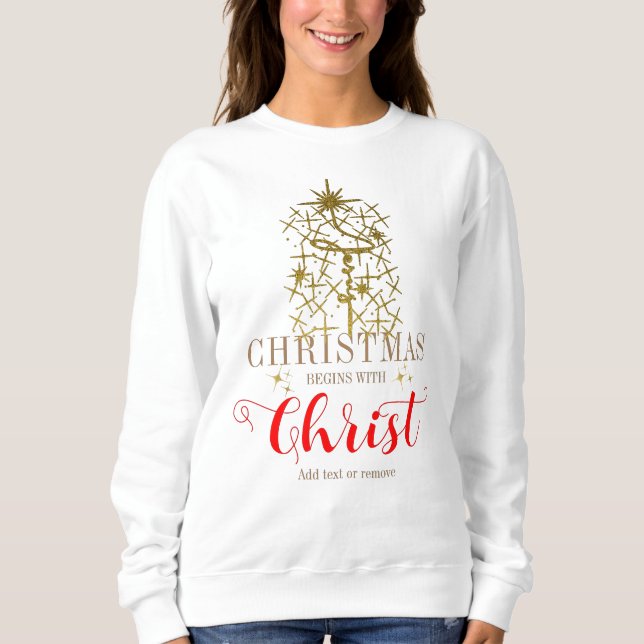 Camiseta O Natal Começa Com O Cristo Jesus Cruzado Cristão (Frente)
