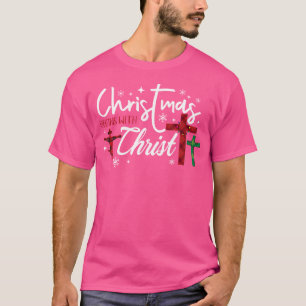 Camiseta O Natal Começa Com O Cristo Jesus Cruzando O Natal