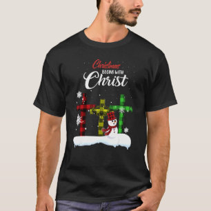 Camiseta O Natal Começa Com O Cristo Snowman Christian Cro