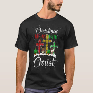 Camiseta O Natal Começa Com O Cristo Snowman Christian Cro