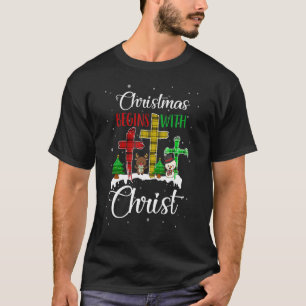 Camiseta O Natal Começa Com O Cristo Snowman Christian Cro