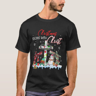 Camiseta O Natal Começa Com O Cristo Snowman Christian Rel